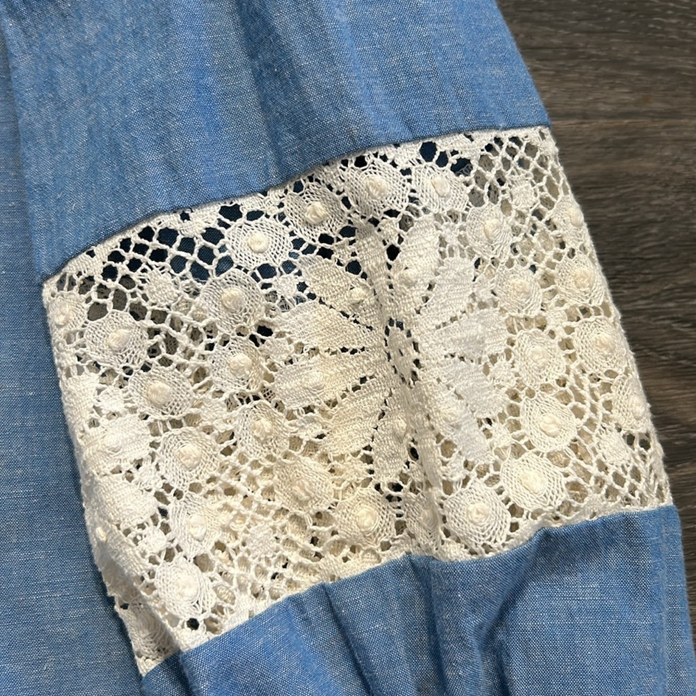 Johnny Was Thalassa Chambray Lace Blouse Medium Cottagecore Boho Anthropologie - Picture 10 of 15